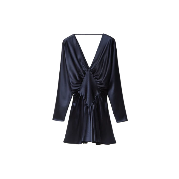 Silk-Satin Mini Dress in Navy