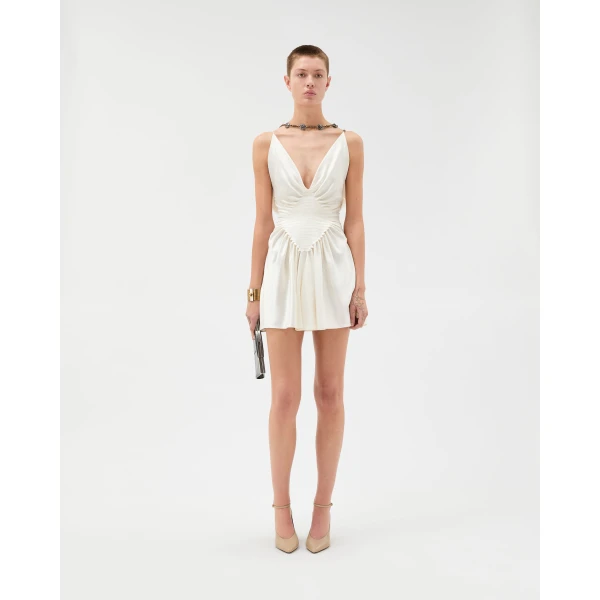 Versace Silk-Satin Mini Dress in White, view 2 | Mini Dresses