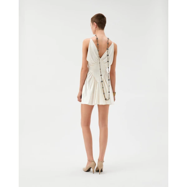 Versace Silk-Satin Mini Dress in White, view 3 | Mini Dresses
