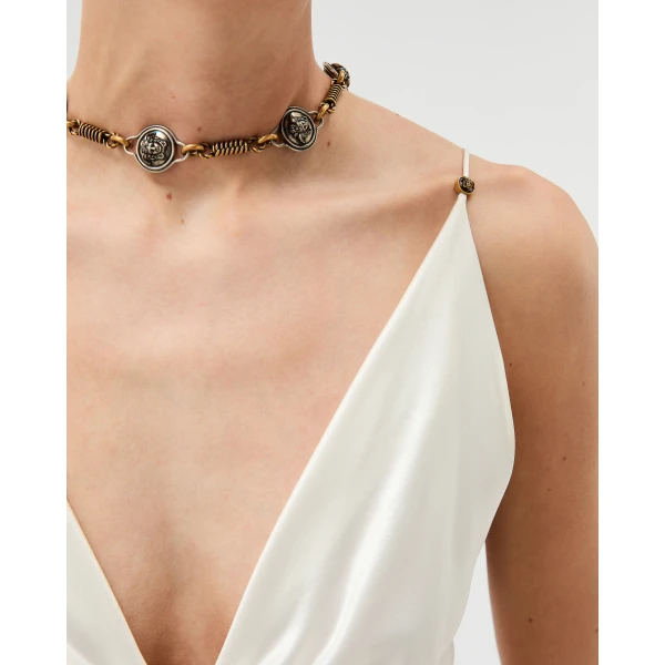Versace Silk-Satin Mini Dress in White, view 5 | Mini Dresses