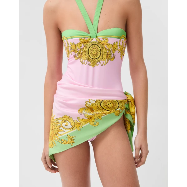 Versace Silk Twill Scarf Printed 90 cm in Yellow and Pink, view 2 | Scarves