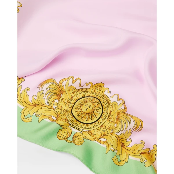 Versace Silk Twill Scarf Printed 90 cm in Yellow and Pink, view 3 | Scarves