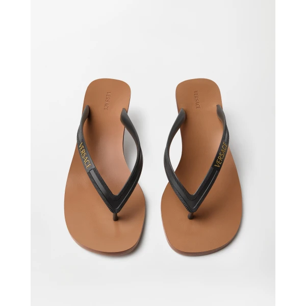 Versace Sophie Rubber Thong Sandals 40 mm in Black, view 2 | Flip Flops & Slides