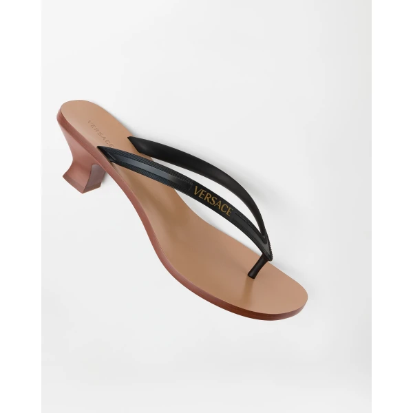 Versace Sophie Rubber Thong Sandals 40 mm in Black, view 3 | Flip Flops & Slides