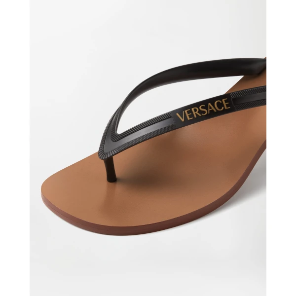 Versace Sophie Rubber Thong Sandals 40 mm in Black, view 5 | Flip Flops & Slides