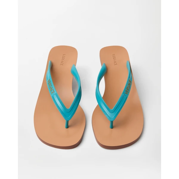 Versace Sophie Rubber Thong Sandals 40 mm in Light Blue, view 2 | Flip Flops & Slides
