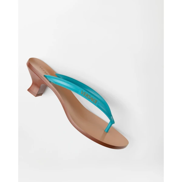Versace Sophie Rubber Thong Sandals 40 mm in Light Blue, view 3 | Flip Flops & Slides