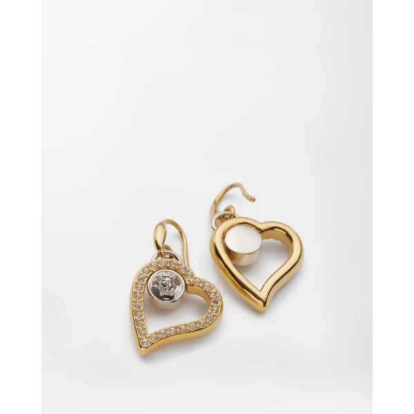 Versace St. Valentine Crystal Earrings in Silver and Gold, view 3 | Earrings