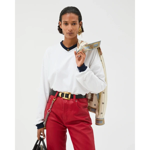 Versace Stretch Cotton-Jersey Long-Sleeved T-Shirt in White, view 2 | T-shirts