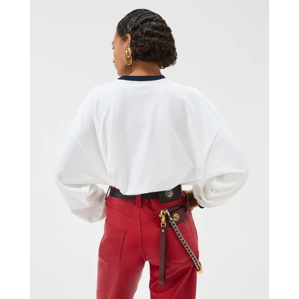 Versace Stretch Cotton-Jersey Long-Sleeved T-Shirt in White, view 3 | T-shirts