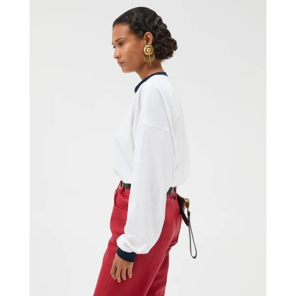 Versace Stretch Cotton-Jersey Long-Sleeved T-Shirt in White, view 4 | T-shirts