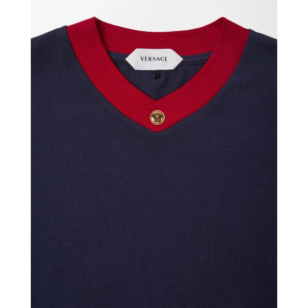 Versace Stretch Cotton-Jersey T-Shirt in Blue and Red, view 2 | T-shirts