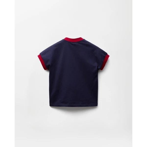 Versace Stretch Cotton-Jersey T-Shirt in Blue and Red, view 3 | T-shirts