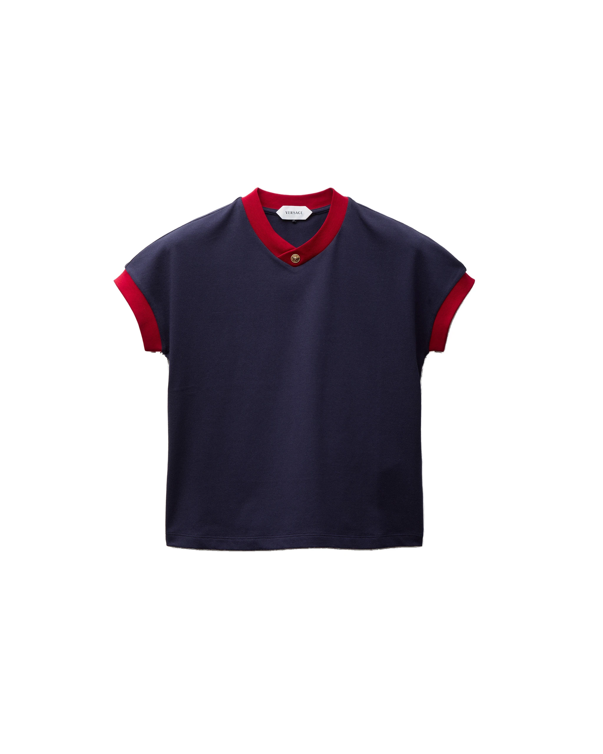 Versace Stretch Cotton-Jersey T-Shirt in Blue and Red Versace Stretch Cotton-Jersey T-Shirt in Blue and Red | T-shirts | Coveti