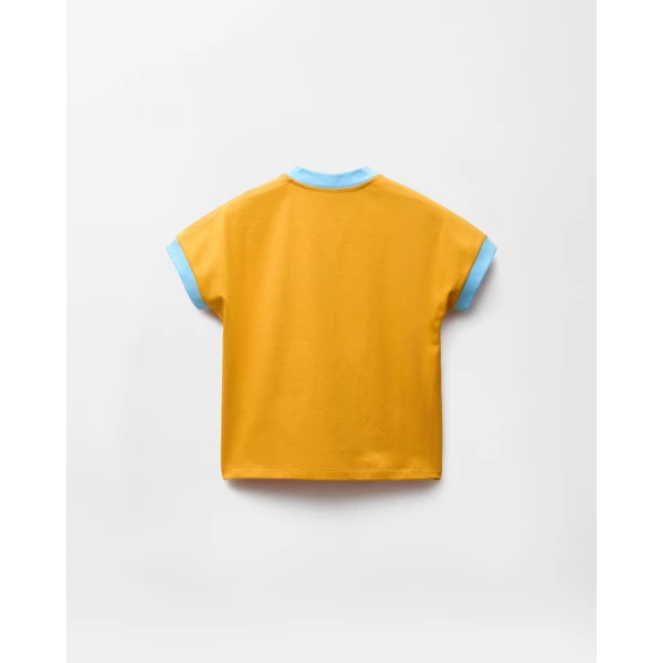 Versace Stretch Cotton-Jersey T-Shirt in Blue and Yellow, view 3 | T-shirts