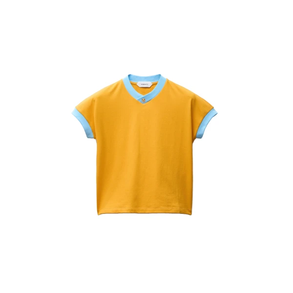 Stretch Cotton-Jersey T-Shirt in Blue and Yellow