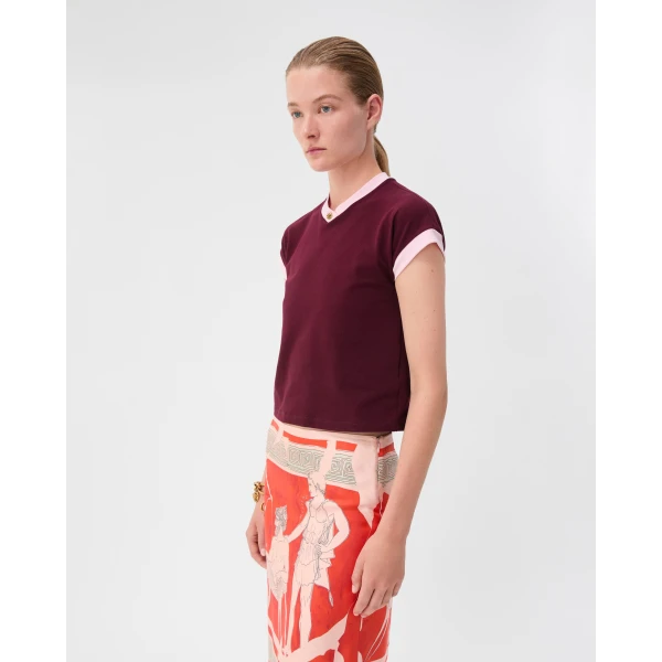 Versace Stretch Cotton-Jersey T-Shirt in Burgundy, view 4 | T-shirts