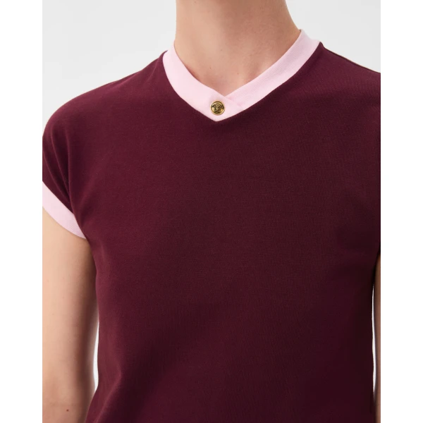 Versace Stretch Cotton-Jersey T-Shirt in Burgundy, view 5 | T-shirts