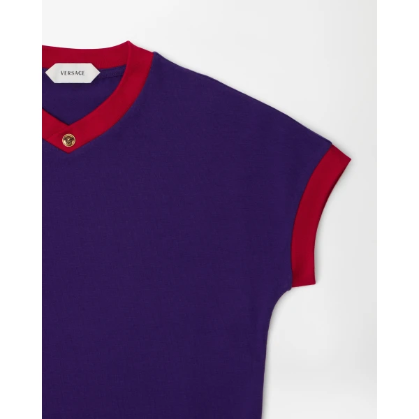 Versace Stretch Cotton-Jersey T-Shirt in Purple, view 4 | T-shirts