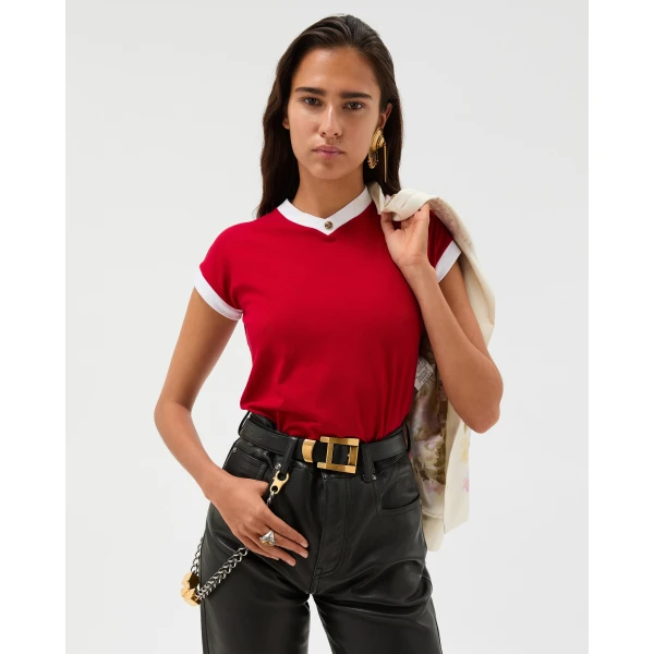 Versace Stretch Cotton-Jersey T-Shirt in Red, view 2 | T-shirts