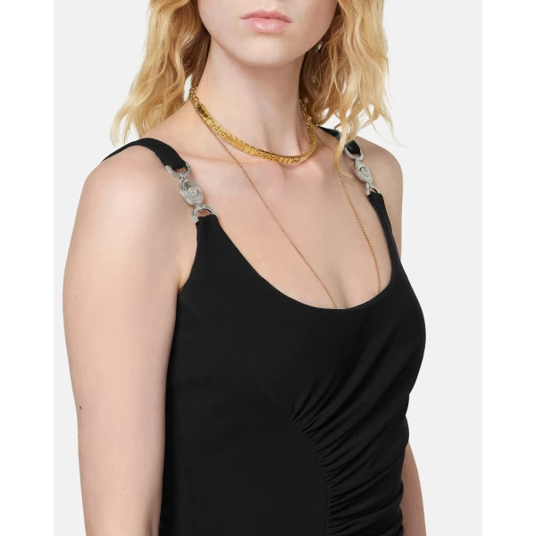 Versace Stretch Crêpe Jersey Midi Dress in Black, view 3 | Midi Dresses
