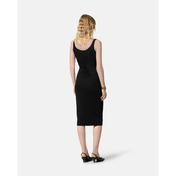 Versace Stretch Crêpe Jersey Midi Dress in Black, view 5 | Midi Dresses