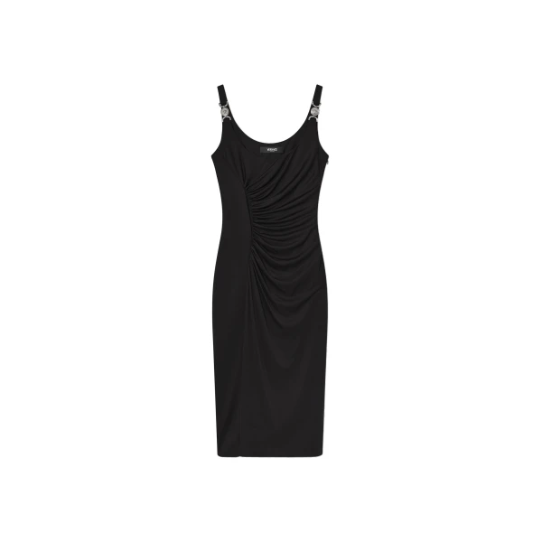Stretch Crêpe Jersey Midi Dress in Black