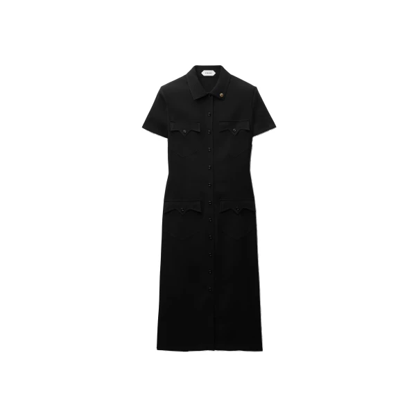 Stretch Georgette Viscose Midi Dress in Black