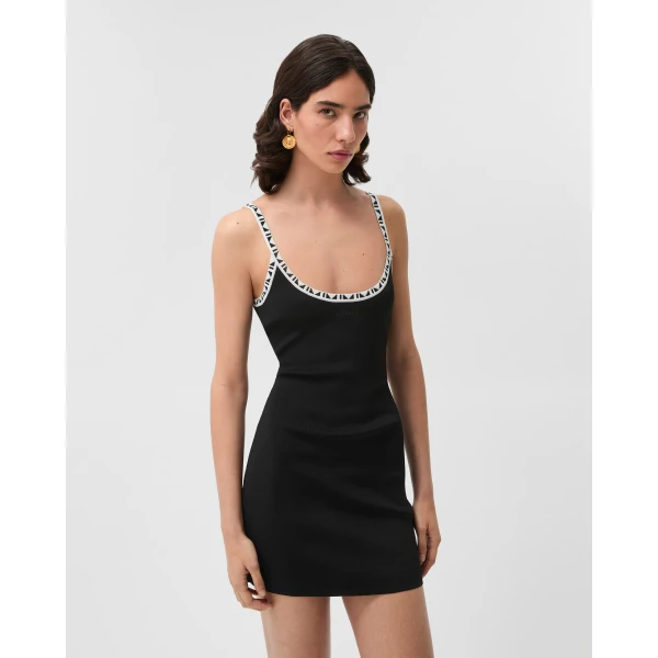 Versace Stretch Viscose Jacquard Mini Dress in Black, view 2 | Mini Dresses