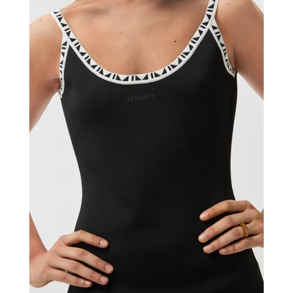 Versace Stretch Viscose Jacquard Mini Dress in Black, view 5 | Mini Dresses