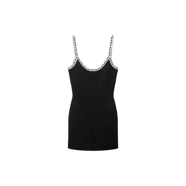 Stretch Viscose Jacquard Mini Dress in Black