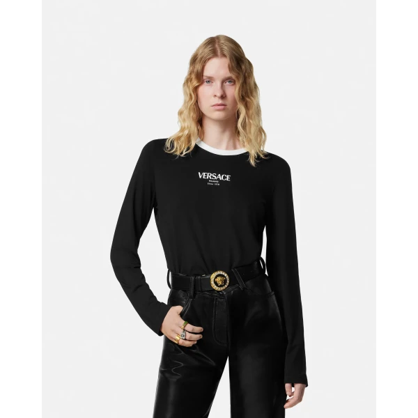 Versace Stretch Viscose-Jersey T-Shirt in Black, Ref. 1022887, view 2 | T-shirts
