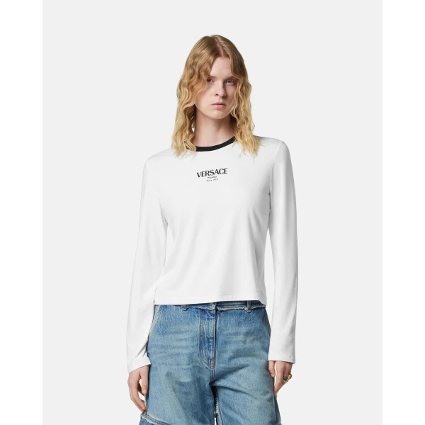 Versace Stretch Viscose-Jersey T-Shirt in Black and White, Ref. 1022887, view 4 | T-shirts