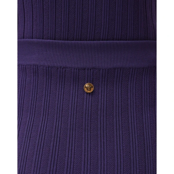 Versace Stretch Viscose Mesh Ribbed Knit Midi Skirt in Purple, view 5 | Midi Skirts