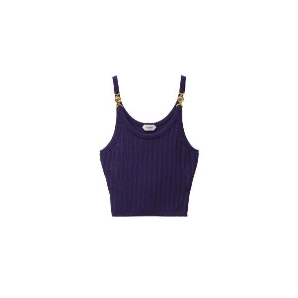 Versace Stretch Viscose Mesh Ribbed Knit Top in Purple | Tops | Coveti