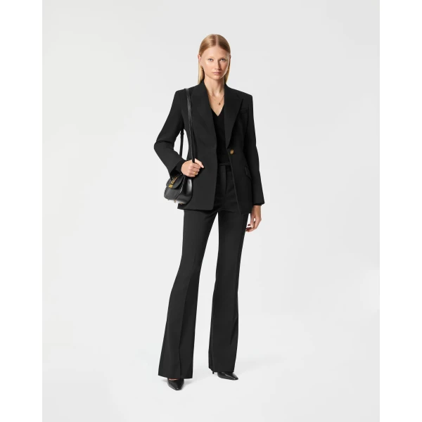 Versace Stretch Wool Blazer in Black, view 2 | Blazers