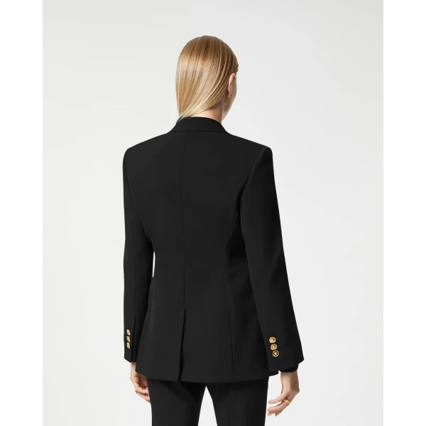 Versace Stretch Wool Blazer in Black, view 5 | Blazers