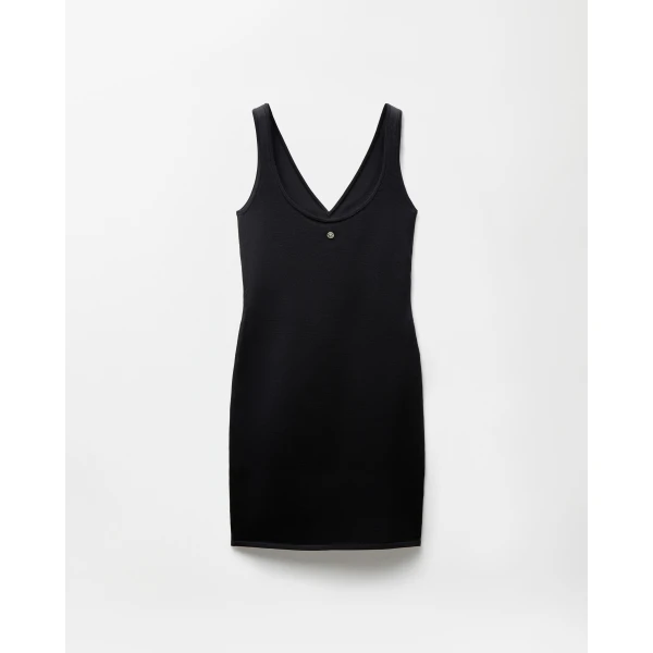 Versace Stretch Wool Knit Mini Dress in Black, view 3 | Mini Dresses