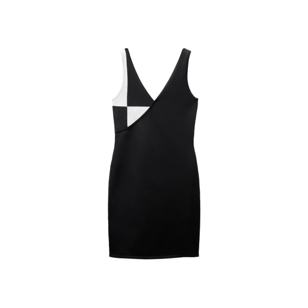 Stretch Wool Knit Mini Dress in Black