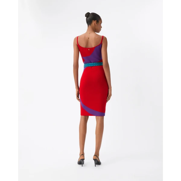 Versace Stretch Wool Knit Mini Dress in Purple and Red, view 3 | Mini Dresses