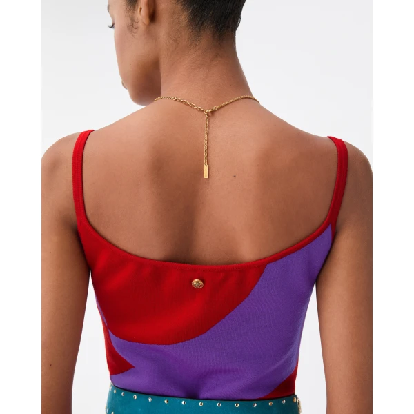 Versace Stretch Wool Knit Mini Dress in Purple and Red, view 5 | Mini Dresses