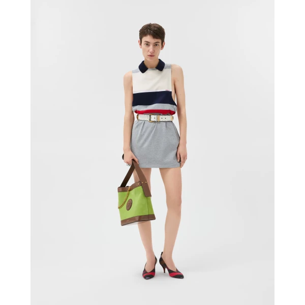 Versace Striped Cotton-Jersey Mini Dress in Multicolour, view 2 | Mini Dresses