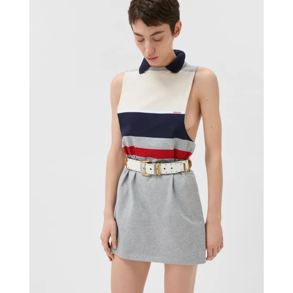 Versace Striped Cotton-Jersey Mini Dress in Multicolour, view 4 | Mini Dresses