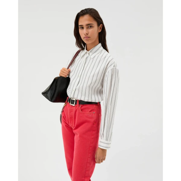 Versace Striped Cotton-Poplin Shirt in White, view 2 | Shirts