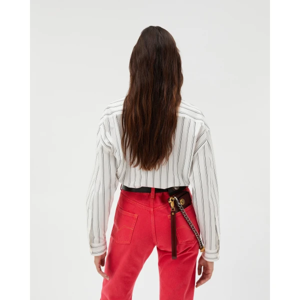 Versace Striped Cotton-Poplin Shirt in White, view 3 | Shirts
