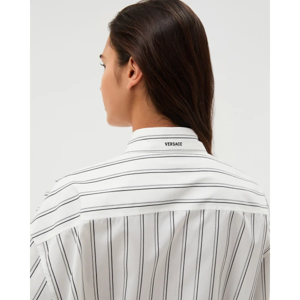 Versace Striped Cotton-Poplin Shirt in White, view 4 | Shirts