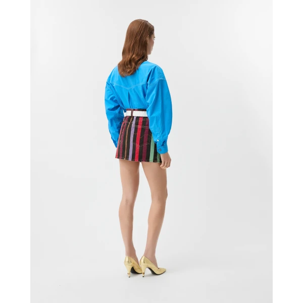 Versace Striped Denim Mini Skirt in Multicolour, view 3 | Denim Skirts