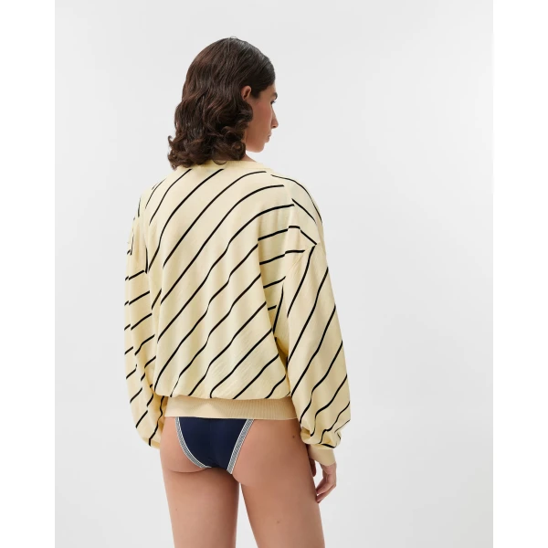 Versace Striped-Intarsia Wool Knit Cardigan in Yellow, view 3 | Cardigan