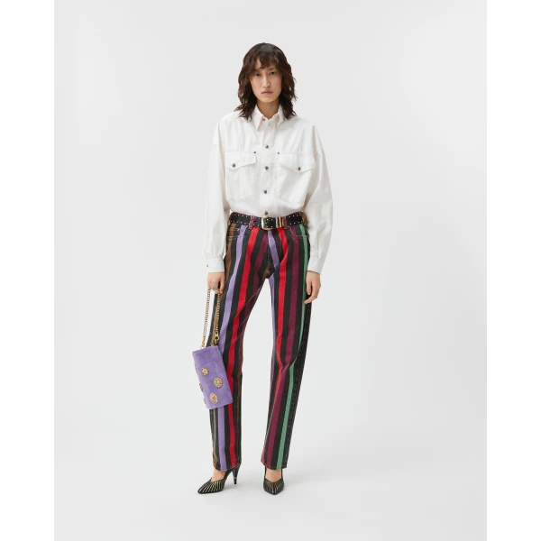Versace Striped Straight Jeans in Multicolour, view 2 | Denim