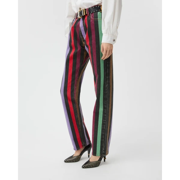 Versace Striped Straight Jeans in Multicolour, view 4 | Denim